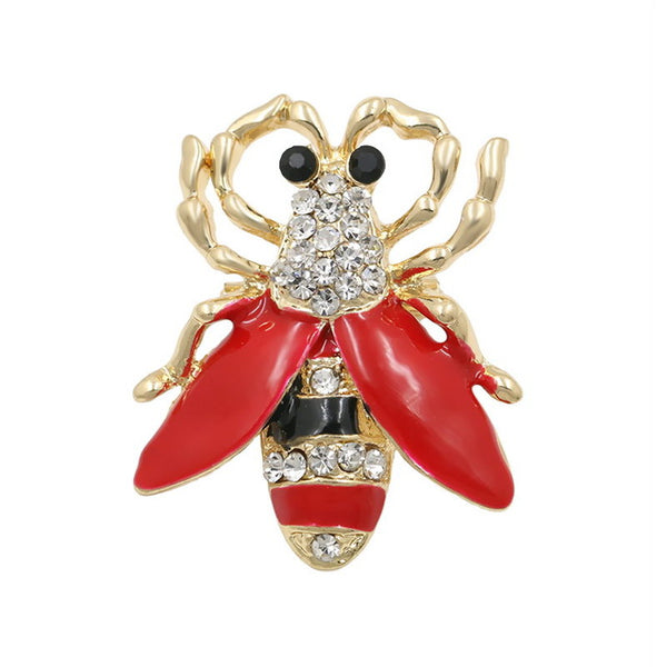 Factory Direct Sale Black or Red Wing Enameled and Crystal Rhinestones Insect Bee Brooch Lapel Pins for Women or Men