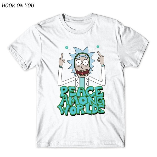 Cool Rick Morty men t shirt 2017 Summer Anime T-shirts Peace among worlds folk White Fitness Cartoon tee shirt homme