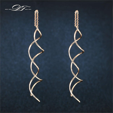 Unique Twisted Bar Long Line Chain Earrings Silver/Rose Gold Color Fashion Drop/Dangle Earring Jewelry Ear Cuff For Women DFE243