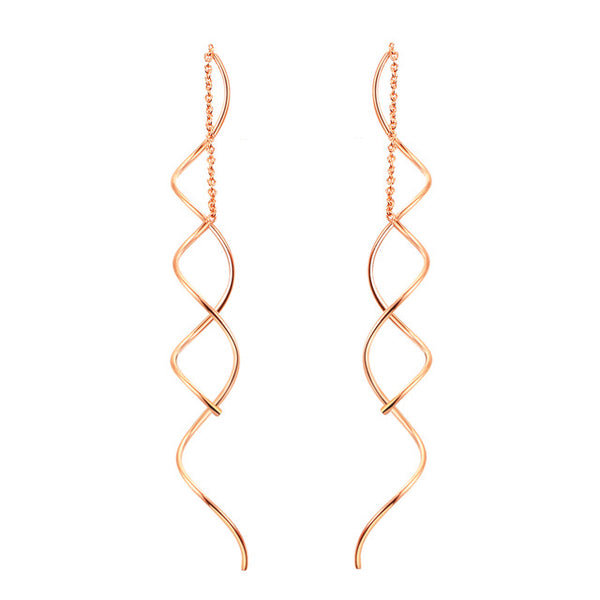 Unique Twisted Bar Long Line Chain Earrings Silver/Rose Gold Color Fashion Drop/Dangle Earring Jewelry Ear Cuff For Women DFE243