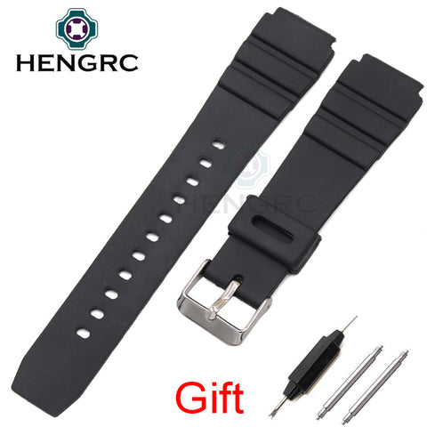 Rubber Watch Band Strap Sport Diving 18 20 22mm Men Silicone Bracelet With Silver Stainless Steel Metal Needle Buckle For Casio