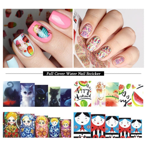 1pcs Full Wraps Water Transfer Sticker Nail Art Decals Cartoon Flowers Tattoos Nail Foil Slider Decoration Tips SASTZ455-469