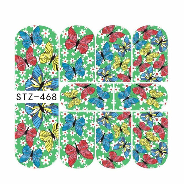 1pcs Full Wraps Water Transfer Sticker Nail Art Decals Cartoon Flowers Tattoos Nail Foil Slider Decoration Tips SASTZ455-469