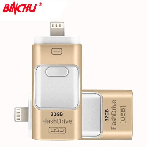BINCHU For iPhone 7 6 6s Plus 5 5S ipad Pen drive memory stick Dual mobile OTG Micro USB Flash Drive 16GB 32GB 64GB PENDRIVE