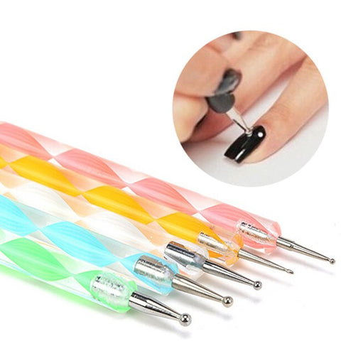 5PCS 2Way Marbleizing Dotting Manicure Tools Painting Pen Nail Art Paint Random Colors