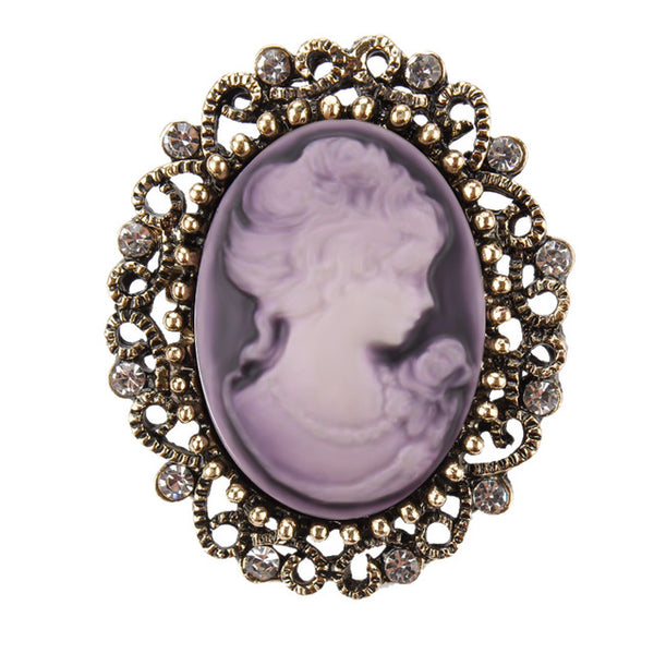 Factory Direct Sale Vintage Queen's Cameo Crystal Brooch Pins for Women in Antique Gold color