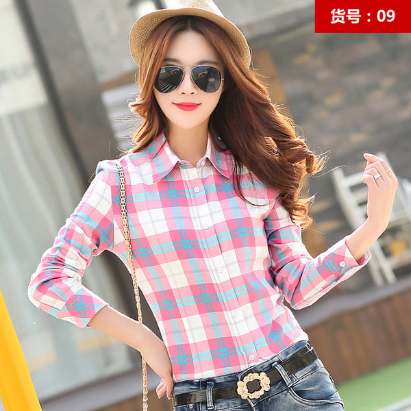 2017 Spring New Fashion Casual Lapel Plus Size Blouses women plaid shirt Checks Flannel Shirts Female Long Sleeve Tops Blouse