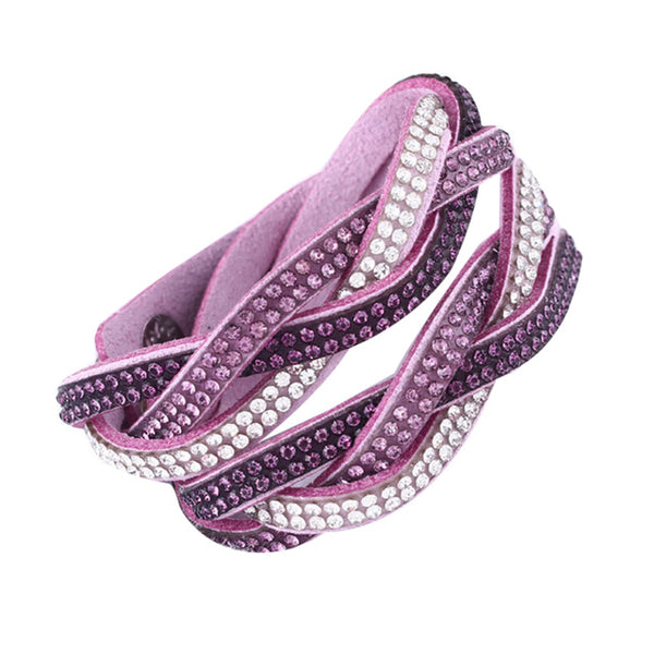 Fashion Rhinestone PU Leather Wrap Bracelet Crystal Multilayer Bracelets Bangles for Women  KQS