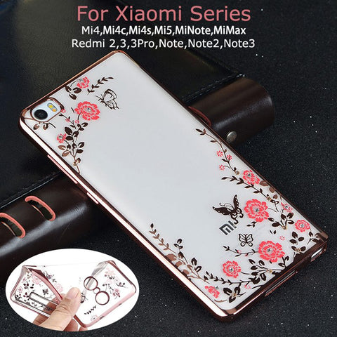 Luxury Flower Diamond TPU Case For Xiaomi Mi 6 5S Plus 5C 5 4S 4C 4I Mi5S Mi5 Max Redmi 4 Prime 4A Note 4 4X 3 2 Pro 3S 3X Cover