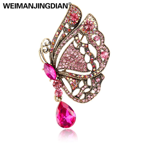 WEIMANJINGDIAN brand New Arrival Pink Yellow Blue Assorted Colors Crystal Butterfly Brooches and Pins for Women