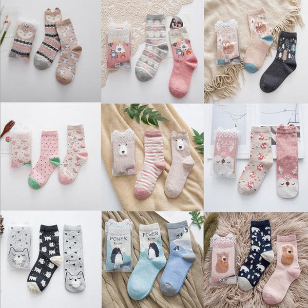 2pairs/lot New brand winter Autumn Women Cotton cartoon pattern Socks Female girl Cute warm funny Socks christmas gifts meias