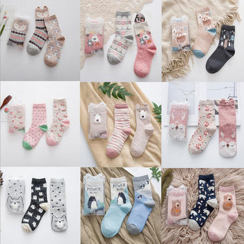 2pairs/lot New brand winter Autumn Women Cotton cartoon pattern Socks Female girl Cute warm funny Socks christmas gifts meias