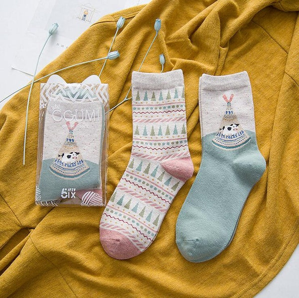 2pairs/lot New brand winter Autumn Women Cotton cartoon pattern Socks Female girl Cute warm funny Socks christmas gifts meias