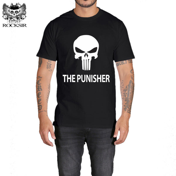 Rocksir punisher t shirts for men t shirt Cotton fashion brand t shirt men Casual Short Sleeves the punisher T-shirt Men