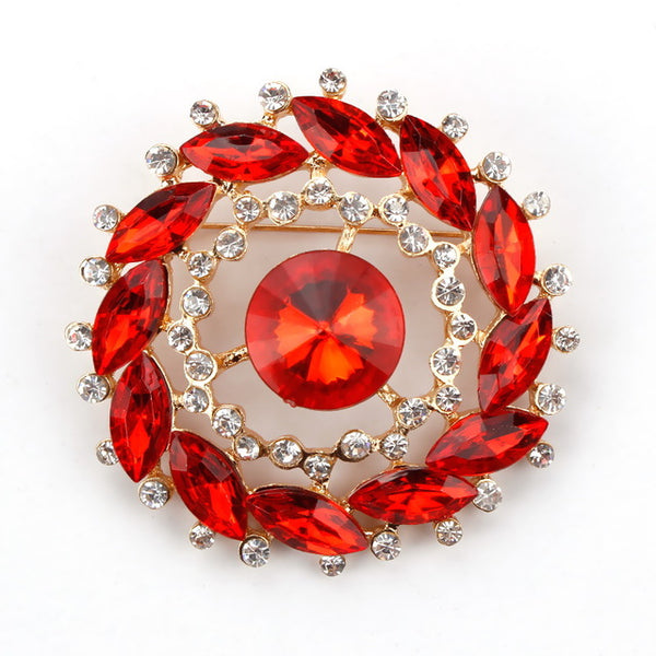 Factory Direct Sale Classic Crystal Rhinestones and Large Oval Acrylic Flower Brooch Pins for Women in Various Colors