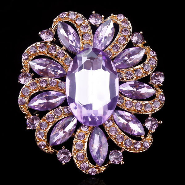 Factory Direct Sale Classic Crystal Rhinestones and Large Oval Acrylic Flower Brooch Pins for Women in Various Colors