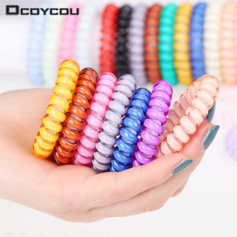 Fashion Cute Candy Color Hair Jewelry Headbands Telephone Line Hair Rope for Women Hair Band 5pcs/bag