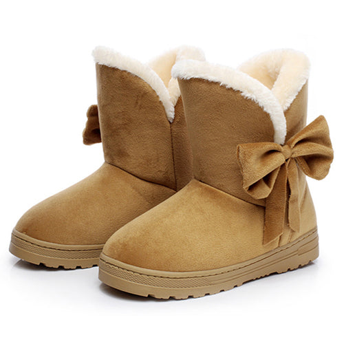 Women Snow Boots Warm Solid Plus Velvet  Flat Women Boots Winter Bowtie Casual Shoes Round Toe Wild Ladies Shoes SNF905