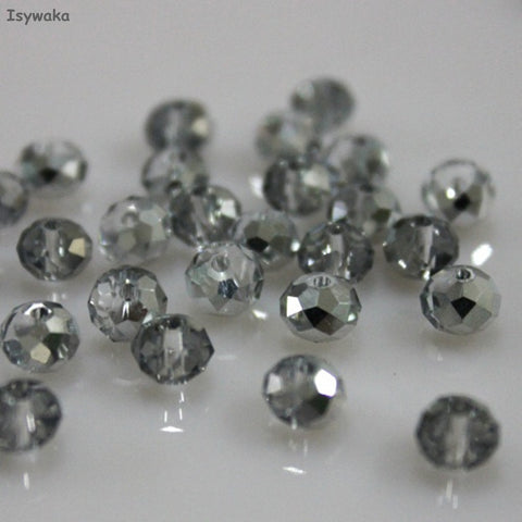 Isywaka Half Silver Colors 4*6mm 100pcs Rondelle Austria faceted Crystal Glass Beads Loose Spacer Round Beads for Jewelry Making