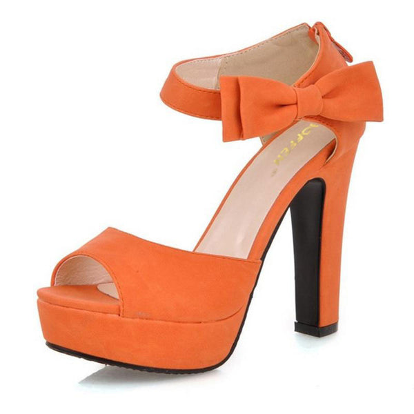 TAOFFEN New summer Peep toe Ankle strap orange Sweet Thick high heel Sandals Platform Lady women shoes