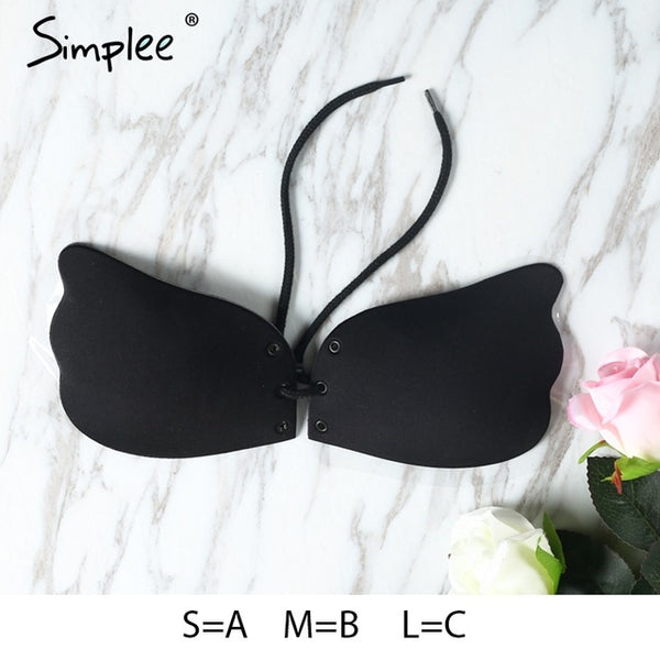 Simplee Lace up nude breast petals Spandex bare lift bra reusable women intimates accessories Strapless sexy black invisible bra