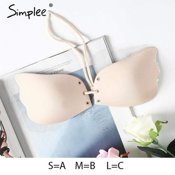 Simplee Lace up nude breast petals Spandex bare lift bra reusable women intimates accessories Strapless sexy black invisible bra