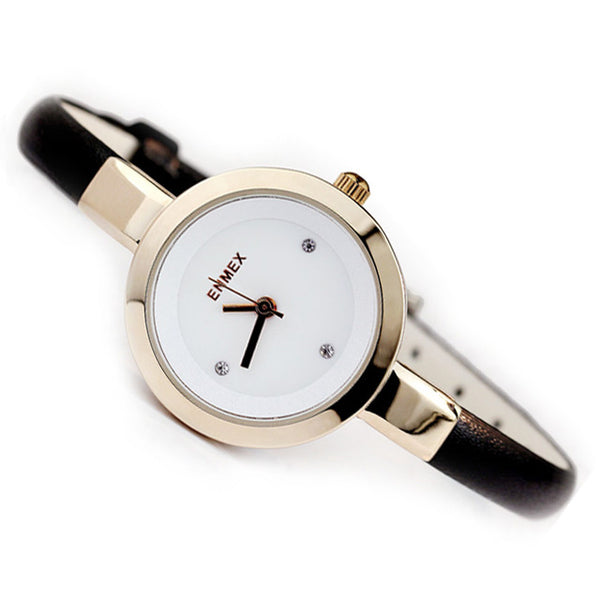 2017 Memorial  gift Enmex women creative slim strap watch golden white graceful young girl elegant fashion quartz lady watches