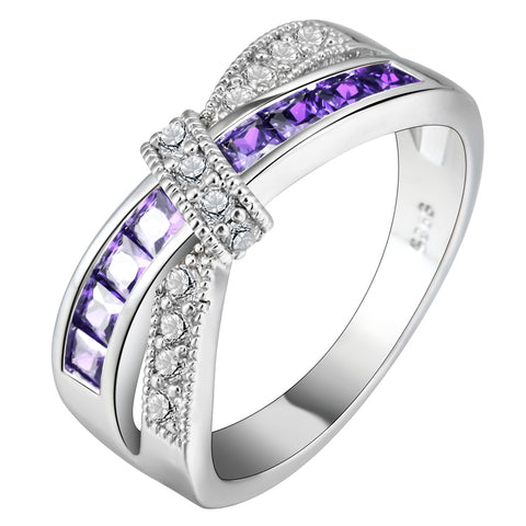 cross finger ring for lady paved cz zircon luxury hot Princess women Wedding Engagement Ring purple pink color jewelry