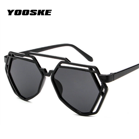 YOOSKE 7 Colors Women  Fashion Polygonal Hollow Sunglasses Brand Designer Luxury Sun Glasses For Men Women
