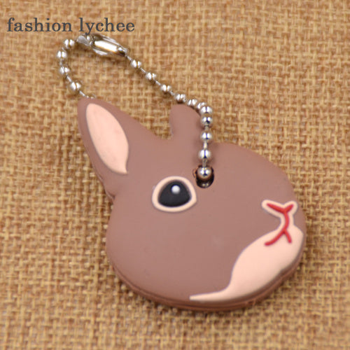 fashion lychee Cute Lovely Animal Keychain Soft Rubber Pug Cat Dog Rabbit Key Cover Cap Key Ring Bag Charms Key Chain Toys