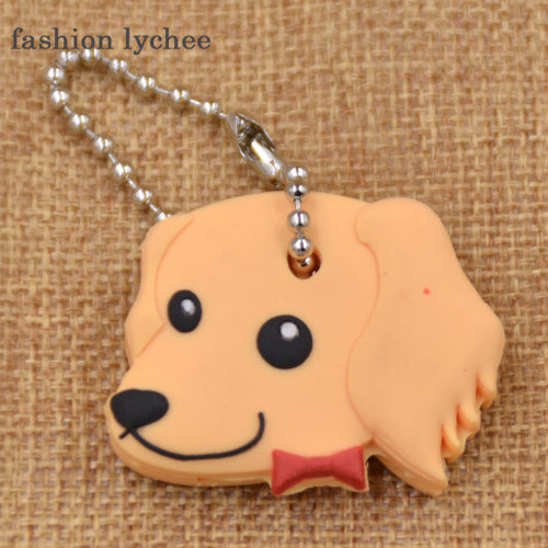 fashion lychee Cute Lovely Animal Keychain Soft Rubber Pug Cat Dog Rabbit Key Cover Cap Key Ring Bag Charms Key Chain Toys