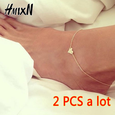 2 PCS 2017 New Heart Bracelets on leg the Anklets Female Barefoot Crochet Foot Jewelry For Women + Foot Chain