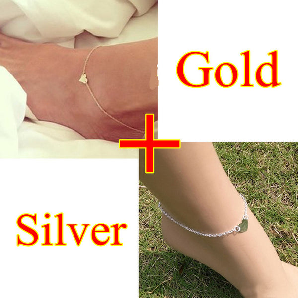2 PCS 2017 New Heart Bracelets on leg the Anklets Female Barefoot Crochet Foot Jewelry For Women + Foot Chain