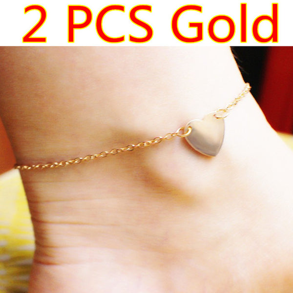 2 PCS 2017 New Heart Bracelets on leg the Anklets Female Barefoot Crochet Foot Jewelry For Women + Foot Chain