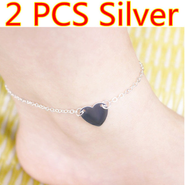 2 PCS 2017 New Heart Bracelets on leg the Anklets Female Barefoot Crochet Foot Jewelry For Women + Foot Chain
