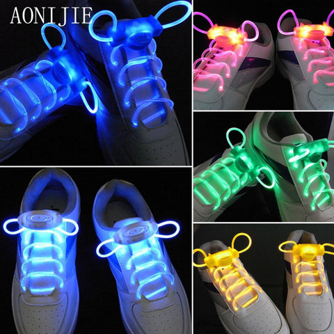 AONIJIE 1 Pair Light Up Hot LED Luminous Shoelaces Flash Party Glowing Shoe Strings Lazy Style 4 Color For Boy&Girl Teenager