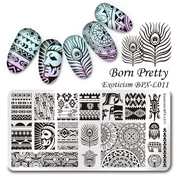 BORN PRETTY 1 Pcs Rectangle Nail Stamping Plate Nail Art Stamping Image Plate DIY Stamp Template Nail Stencil Tool Kits