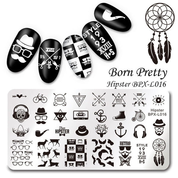 BORN PRETTY 1 Pcs Rectangle Nail Stamping Plate Nail Art Stamping Image Plate DIY Stamp Template Nail Stencil Tool Kits