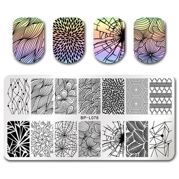 BORN PRETTY 1 Pcs Rectangle Nail Stamping Plate Nail Art Stamping Image Plate DIY Stamp Template Nail Stencil Tool Kits