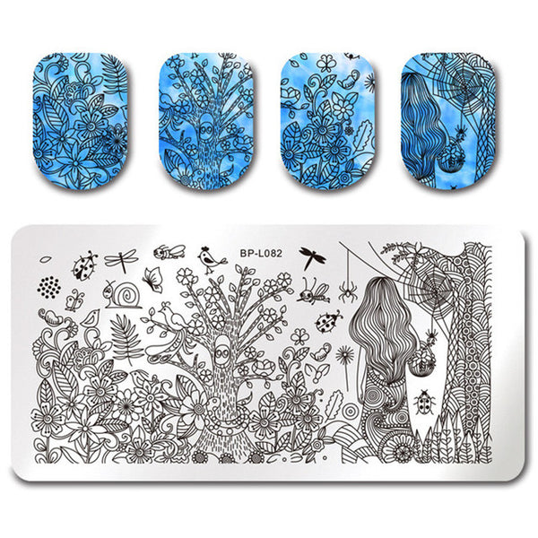 BORN PRETTY 1 Pcs Rectangle Nail Stamping Plate Nail Art Stamping Image Plate DIY Stamp Template Nail Stencil Tool Kits