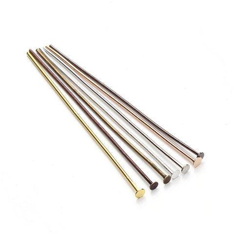 200pcs/bag 40 50 mm Flat Head Pins Dia 0.7mm Gold/Silver/Rhodium/Copper/Bronze Head Pins For Jewelry Making Accessories F118