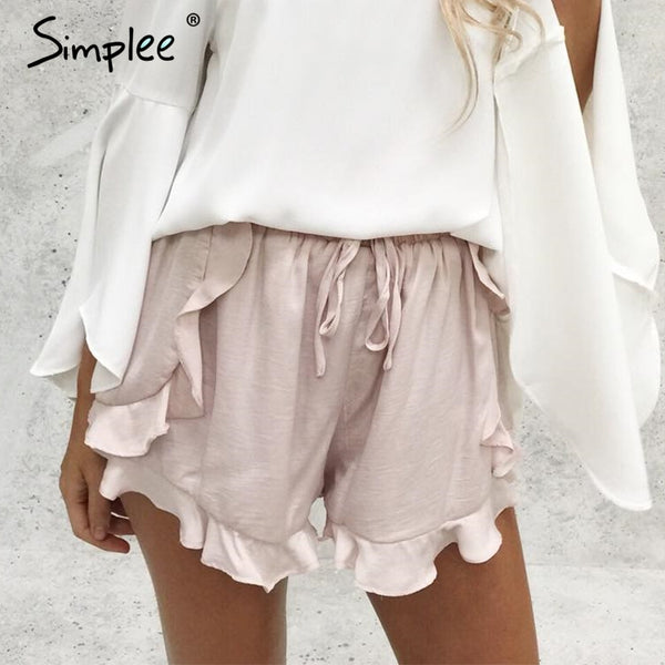 Simplee Ruffles high waist shorts women Sexy drawstring beach summer shorts Loose elastic waist streetwear shorts