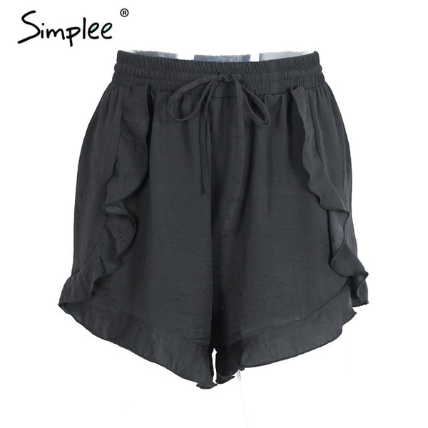 Simplee Ruffles high waist shorts women Sexy drawstring beach summer shorts Loose elastic waist streetwear shorts