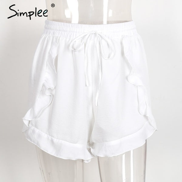 Simplee Ruffles high waist shorts women Sexy drawstring beach summer shorts Loose elastic waist streetwear shorts