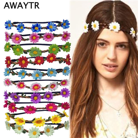 AWAYTR Boho Daisy Hair Bands for Women Hair Accessories New Wreath Headbands Festival Scrunchy Elastic Flower Hair Garland