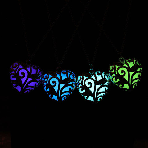 2017 Fluorescence Necklace women love heart gift Glow in the Dark Pendant necklace with 48cm chain blue green pink Jewelry