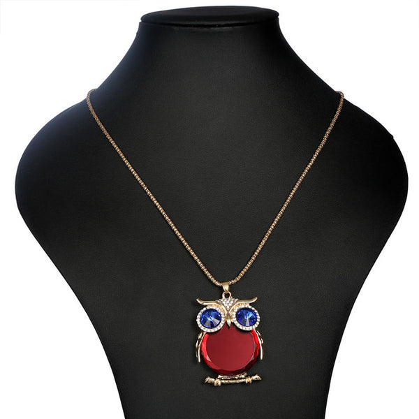 YAAYOO Women Owl Necklace 18 Colors Glass 75cm Long Pendants Chokers Statement Necklaces For Girl Gift Party