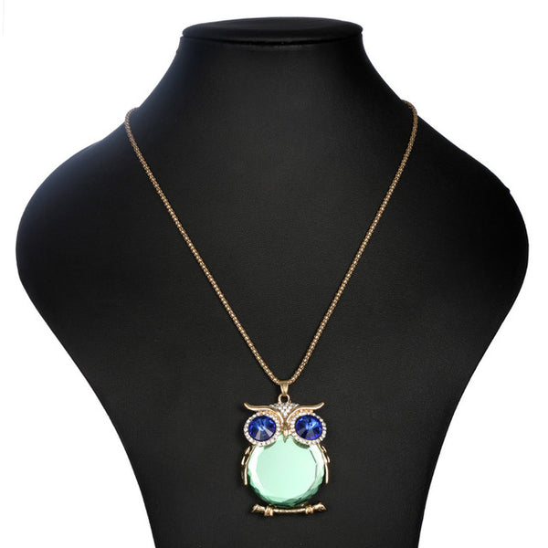 YAAYOO Women Owl Necklace 18 Colors Glass 75cm Long Pendants Chokers Statement Necklaces For Girl Gift Party