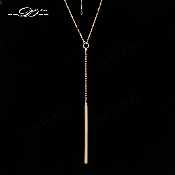 Double Fair Anti Allergy Hot Sale Y Style Chain Long Necklaces & Pendants Rose Gold Color Strip Bar Jewelry For Women DFN601