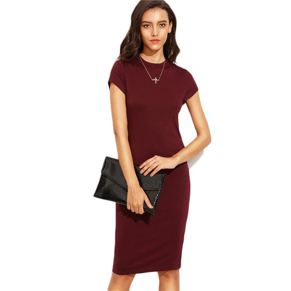 COLROVIE Summer Office New Arrival Women's Bodycon Dresses Fashion Sexy Short Sleeve Crew Neck Work Knee Length Dress